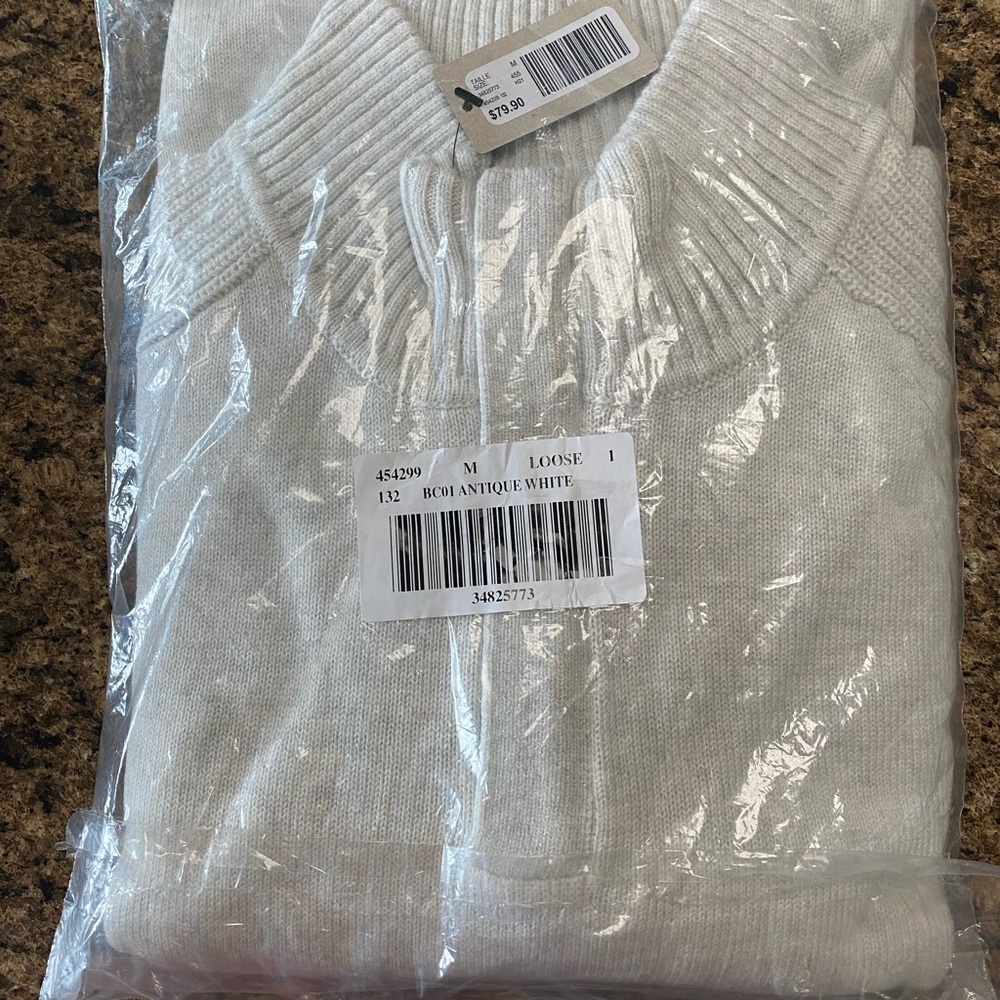 RW&CO. White Zip Up Sweater with Ribbed Texture